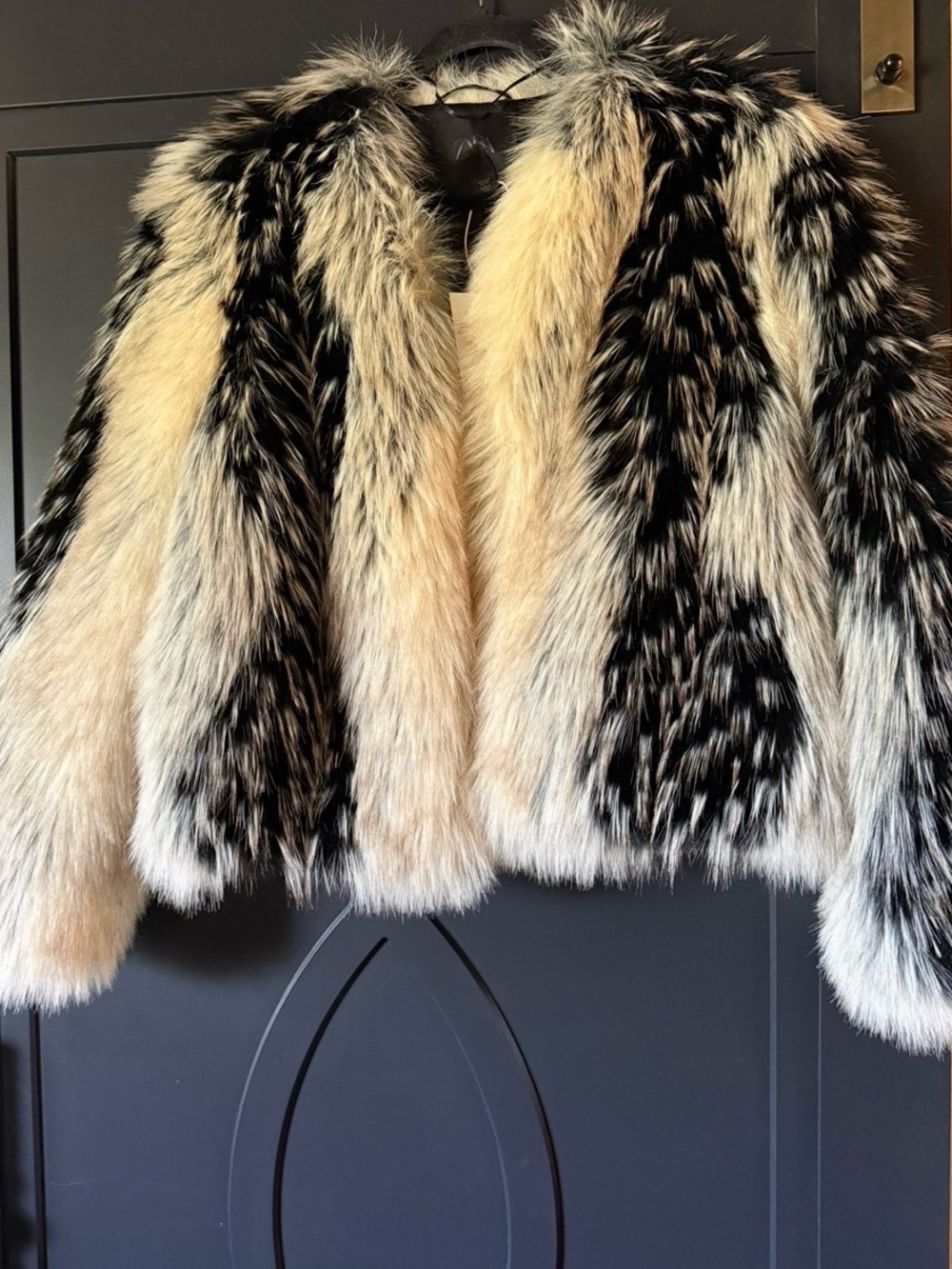 ZARA Black & Cream Faux Fur Jacket - see below for sizing